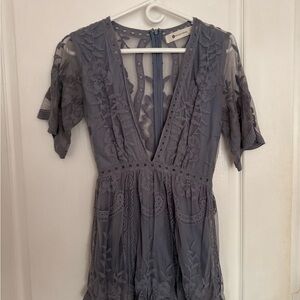 Deep V Gray Lace Romper